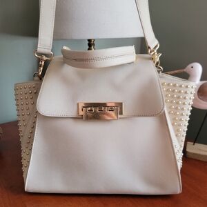 Zac Posen Eartha Studded Satchel Cream Saffiano Leather Crossbody Bag